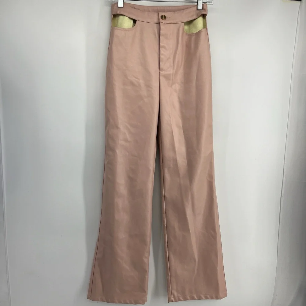 Bailey Rose Small Miley Vegan‎ Leather Blush Pink High-Waisted Pants